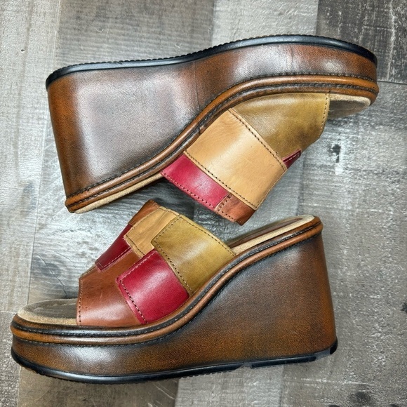 Candie’s Vintage 00’s Leather Platform Chunky Patchwork Slides size 7 1/2 - Picture 3 of 14